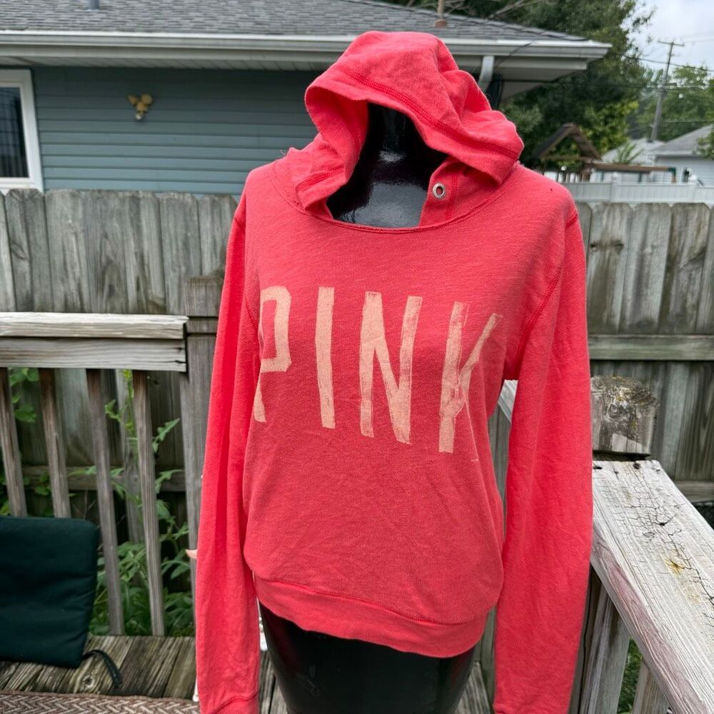 Victoria’s Secret PINK Red Raw Edge Pullover Hoodie Size Small